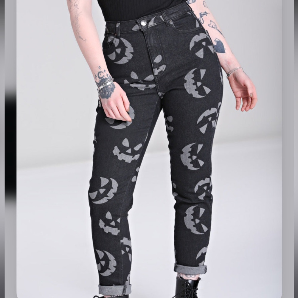 Hell Bunny Black Pumpkin Print Pants